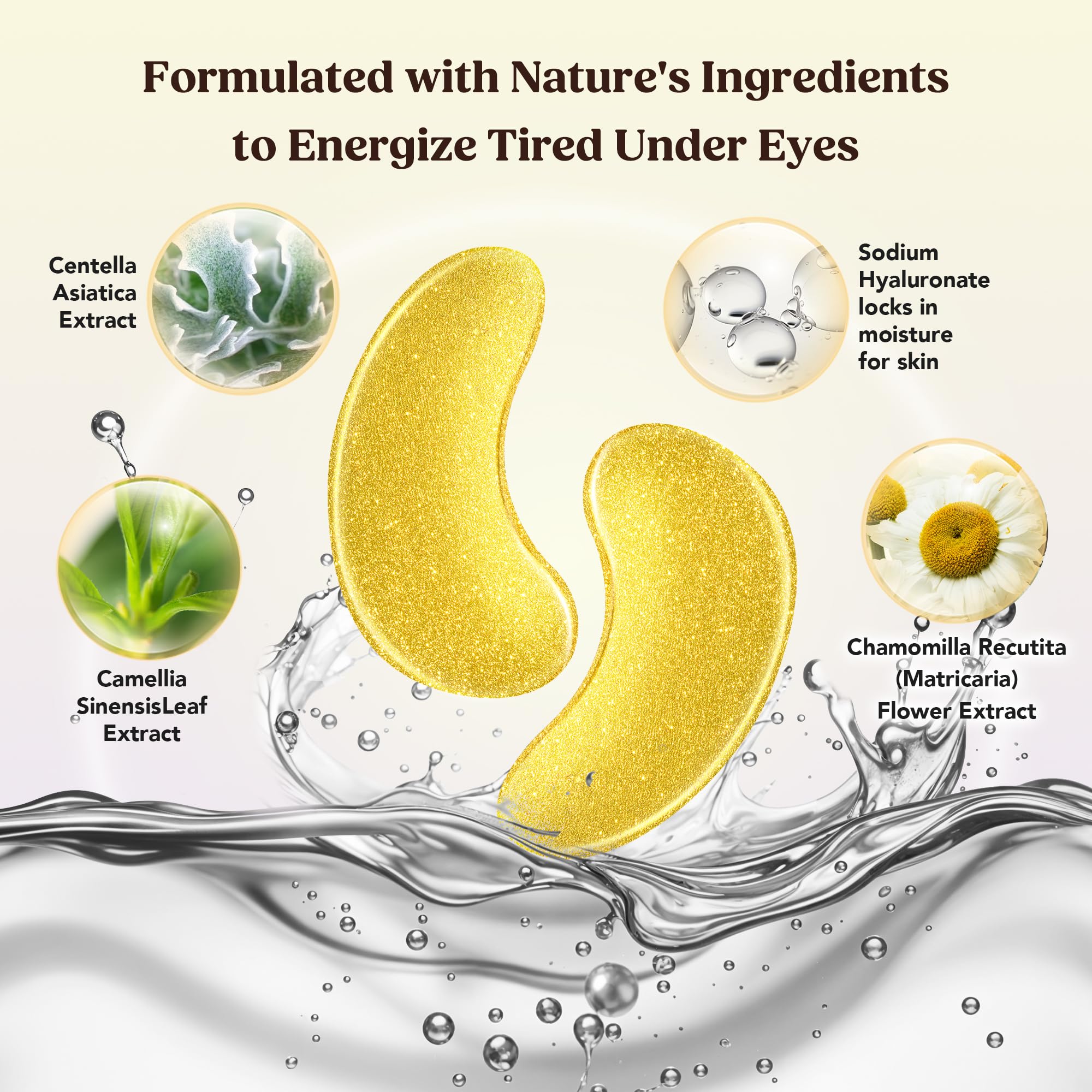 DERMORA Golden Glow Under Eye Patches (30 Pairs Eye Gels) - Rejuvenating Treatment for Dark Circles, Puffy Eyes, Refreshing, Revitalizing, Travel, Wrinkles